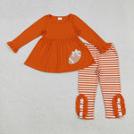 GLP1588 Embroidery Football Orange Stripe Girls Set