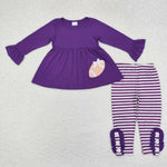 GLP1590 Embroidery Football Purple Stripe Girls Set