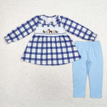 GLP1599 Embroidery Mallard Dog Blue Plaid Girls Set