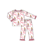 GLP1606 Bamboo Singer Star Tie Bow Pink Girls Pajamas Set