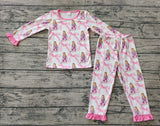 GLP1606 Bamboo Singer Star Tie Bow Pink Girls Pajamas Set