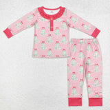 GLP1610 Bamboo Christmas Trees Pink Girls Pajamas Set