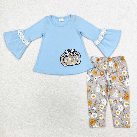 GLP1639 Embroidery Pumpkin Flower Sky Blue Girls Set