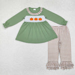 GLP1649 Embroidery Pumpkin Plaid Girls Set