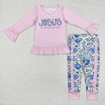 GLP1670 Jesus Flower Pink Ruffles Girls Set