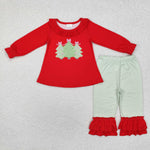 GLP1672 Christmas Trees Red Green Stripe Girls Set