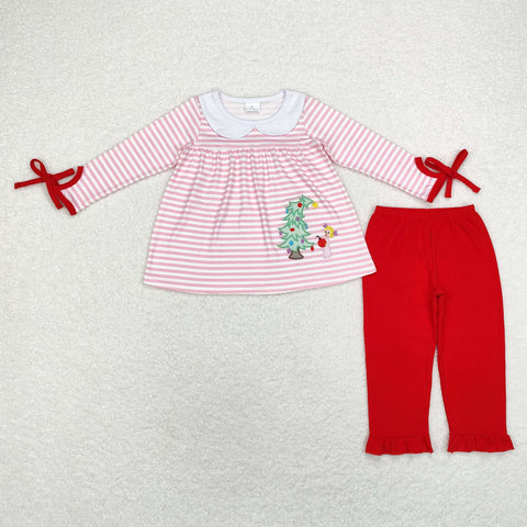 GLP1677 Embroidery Christmas Trees Pink Girls Set