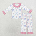 GLP1693 Bamboo Flower Coquette Bows Pink Ruffles Girls Pajamas Set