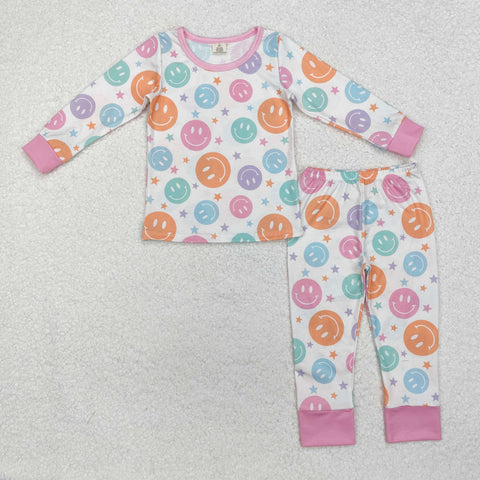 GLP1694 Bamboo Smiley Face Pink Girls Pajamas Set