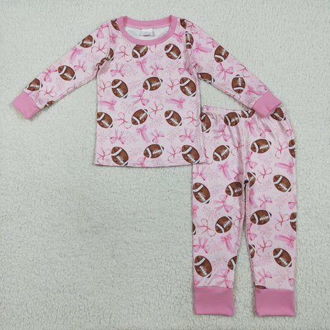 GLP1700 Football Tie Bow Pink Girls Pajamas Set