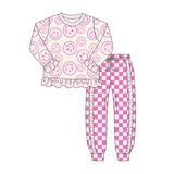 Preorder GLP1722 Smiley Face Pink Plaid Girls Set