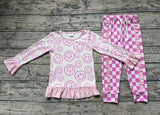 Preorder GLP1722 Smiley Face Pink Plaid Girls Set