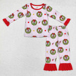 GLP1741 Bamboo Christmas Green Animal Girls Pajamas Set