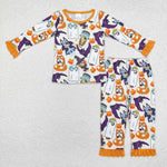 GLP1757 Halloween Cartoon Blue Dog Candy Corn Girls Pajamas Set