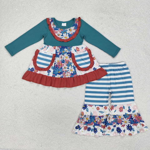 GLP1764 Flower Ruffles Pockets Girls Set