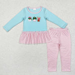 GLP1770 Embroidery Christmas Santa Pink Stripe Girls Set