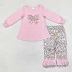 GLP1836 Embroidery Bows Flower Pink Girls Set