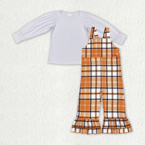 GLP1849 Plaid White Cotton Overall Jumpsuit Girl's Set