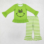 GLP1862 Christmas Green Animal Stripe Girls Set