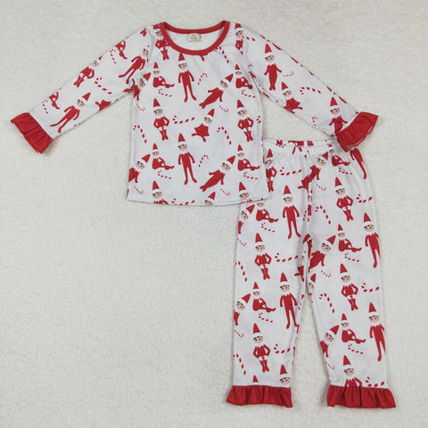 GLP1866 Bamboo Christmas Elf Candy Canes Red Girls Pajamas Set