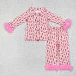 GLP1868 Feather Cowgirl Boots Pink Girls Pajamas Set