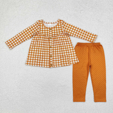 GLP1895 Autumn Plaid Buttons Girls Set