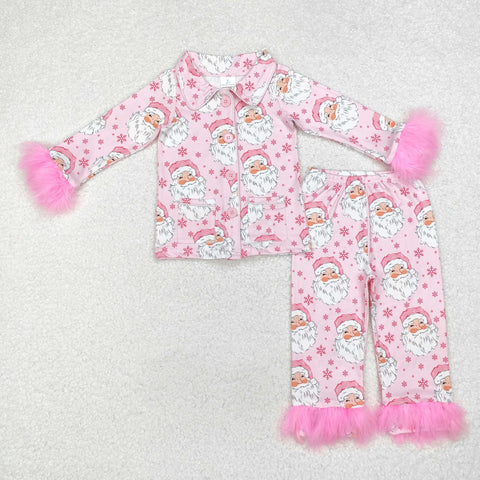 Preorder Restocking GLP1900 Feather Christmas Santa Pink Girls Pajamas Set