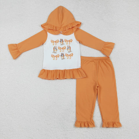 GLP1948 Cartoon Bows Orange Hoodie Girls Set