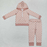 GLP1989 Pink Plaid Hoodie Girls Set