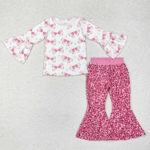 GLP1991 Cute Bows Pink Sequin Girl's Set