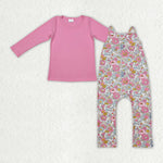 GLP2008 Flower Floral Pink Overall Jumpsuit Girl's Set