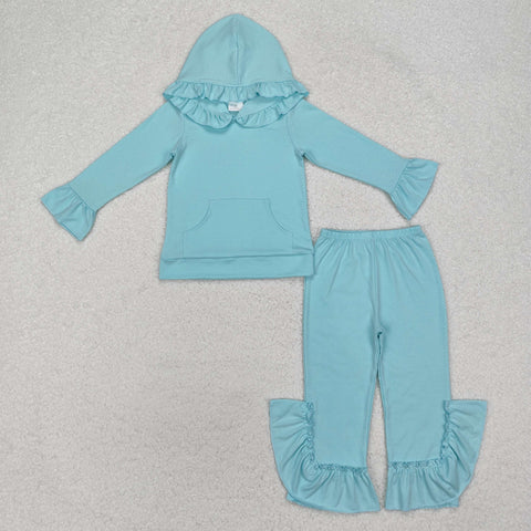 GLP2057 Sky Blue Cotton Hoodie Ruffles Girls Set