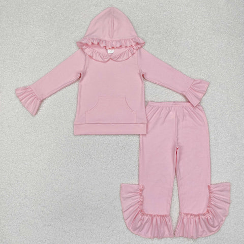 GLP2059 Pink Cotton Hoodie Ruffles Girls Set