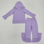 GLP2060 Purple Cotton Hoodie Ruffles Girls Set