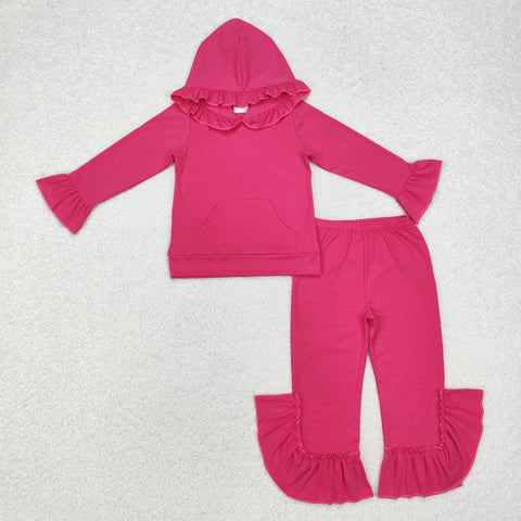 GLP2061 Dark Pink Cotton Hoodie Ruffles Girls Set