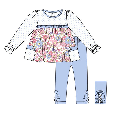 Preorder 10.10 GLP2069 Flower Floral Blue Girl's Set