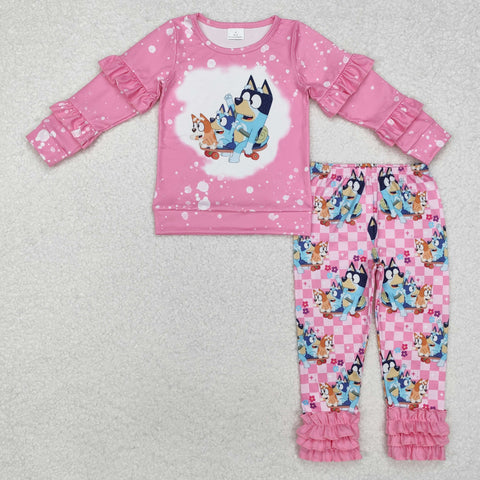 GLP2088 Cartoon Dad Blue Dog Pink Girls Set