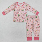 GLP2094 Bamboo Christmas Santa Pink Girls Pajamas Set