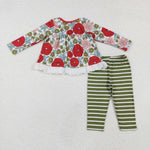 GLP2099 Flower Stripe Green Girls Set