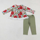 GLP2099 Flower Stripe Green Girls Set
