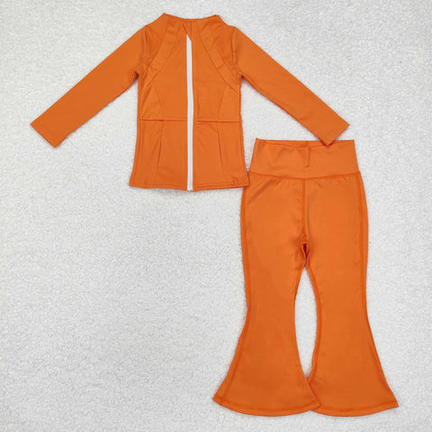 GLP2117 Solid Orange Color Sports Yoga Girls 2 pcs set