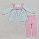 GLP2135 Embroidery Bows Stripe Girls Set