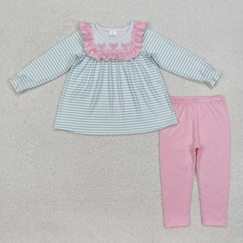 GLP2135 Embroidery Bows Stripe Girls Set