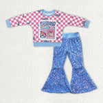 GLP2139 Christmas Cartoon Blue Dog Sequin Girl's Set