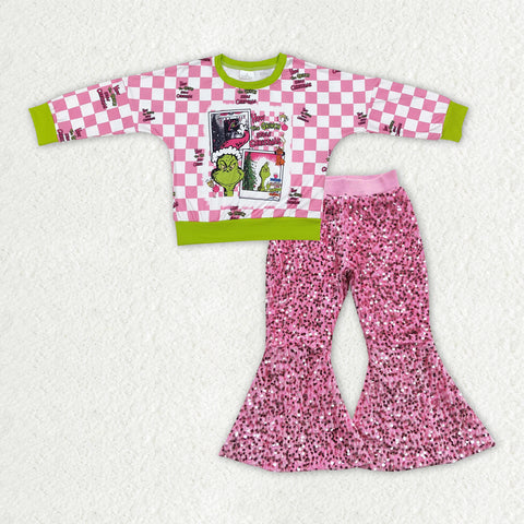 GLP2141 Christmas Green Animal Pink Sequin Girl's Set