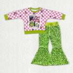 GLP2142 Christmas Green Animal Sequin Girl's Set