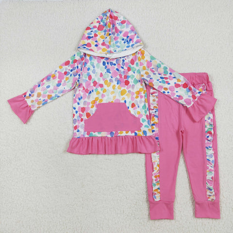 GLP2151 Colorful Pink Ruffles Hoodie Girls Set