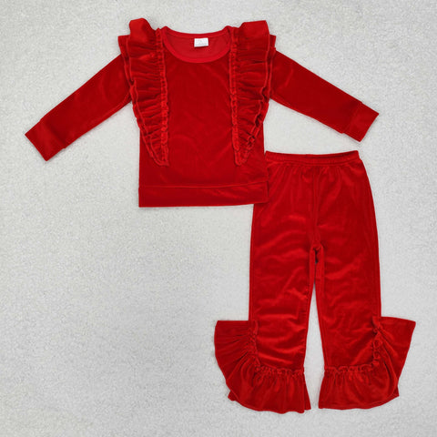 GLP2164 Christmas Velvet Red Ruffles Girls Set