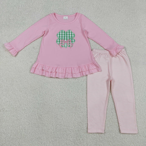 GLP2210 Embroidery St. Patrick Bow Pink Girls Set
