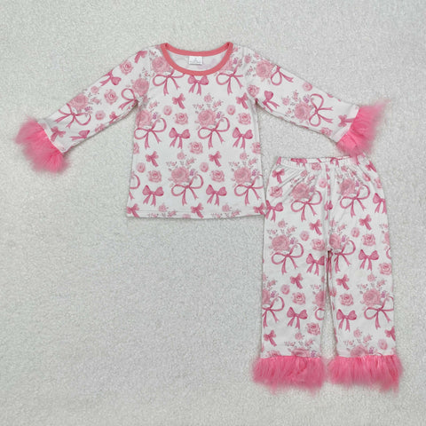 GLP2215 Flower Bows Feather Girls Pajamas Set